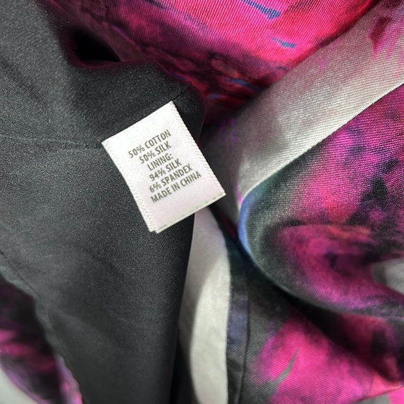 St. John Silk Cotton Printed Midi Length Colorful Fit and Flare Dress size 2 - Picture 9 of 15